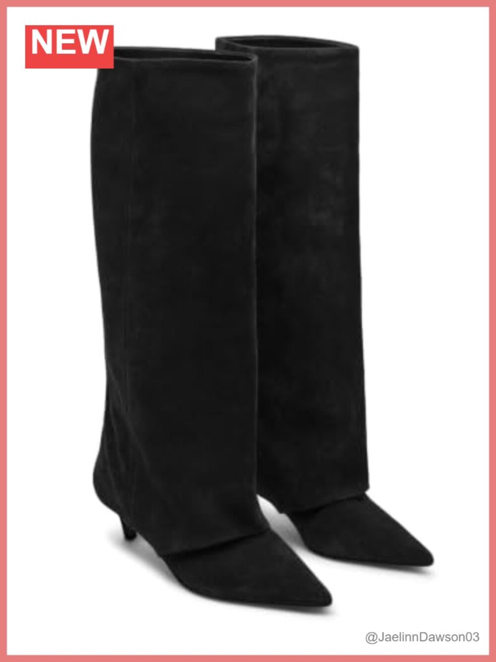 Wide Calf Knee High Boots Pointed Toe Kitten Heel Fold Over Faux Suede